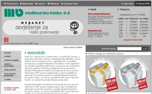 Međimurska banka – web stranica